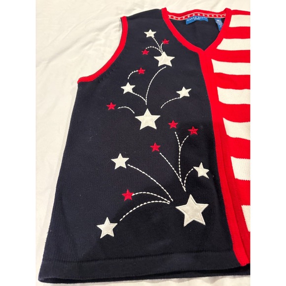 Karen Scott Sport Women's V-Neck Patriotic American Flag Sweater Vest, XL - Picture 2 of 7
